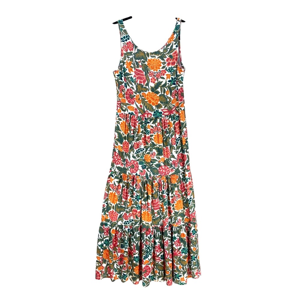 PERUVIAN CONNECTION Tiered Floral Tank Maxi Dress Size S Stretchy Soft Jersey